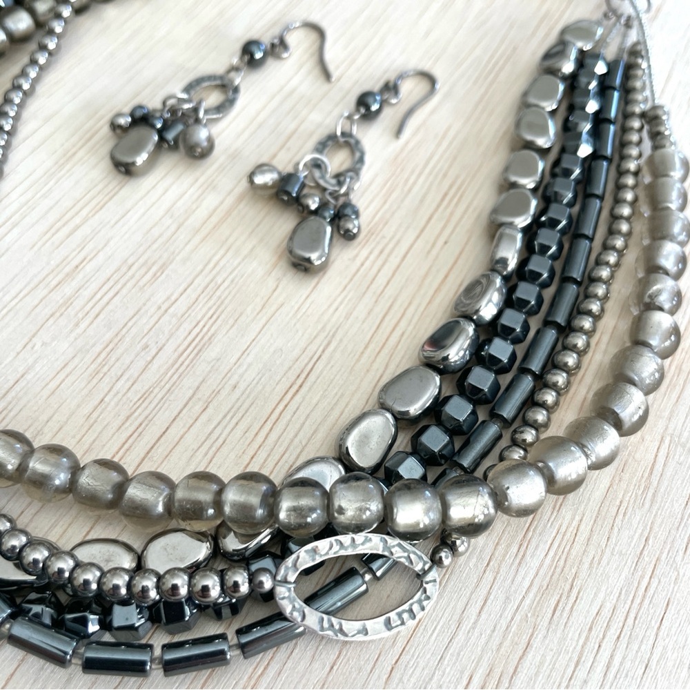 SILPADA N1936 Hematite Glass Sterling Silver Necklace and Dangle Earrings